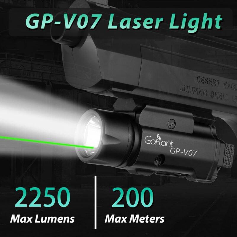 2250 Lumens Weapon Laser Light Combo – Adjustable Rail-Mounted Weapon Light Laser Flashlight, Aircraft-Grade Aluminum, Magnetic Rechargeable LED Strobe Tactical Gun Light Combo