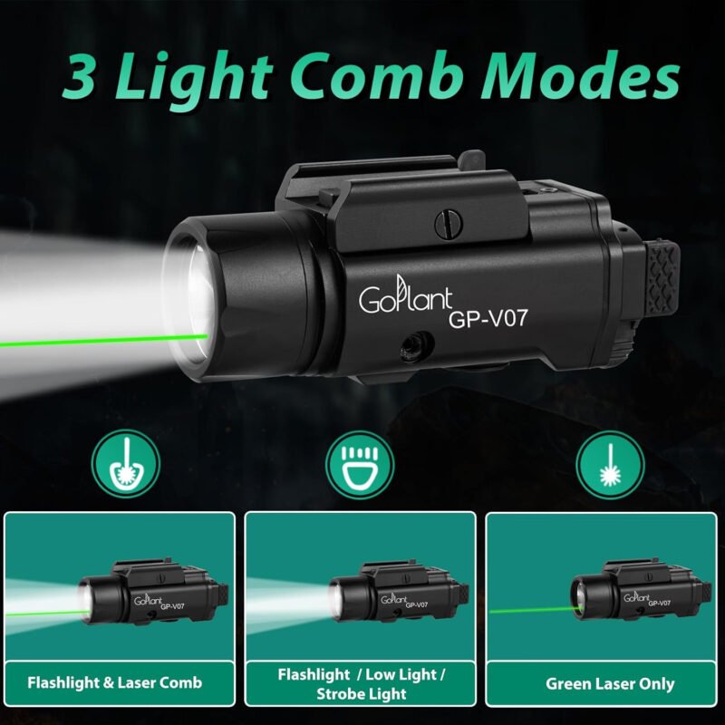 2250 Lumens Weapon Laser Light Combo – Adjustable Rail-Mounted Weapon Light Laser Flashlight, Aircraft-Grade Aluminum, Magnetic Rechargeable LED Strobe Tactical Gun Light Combo