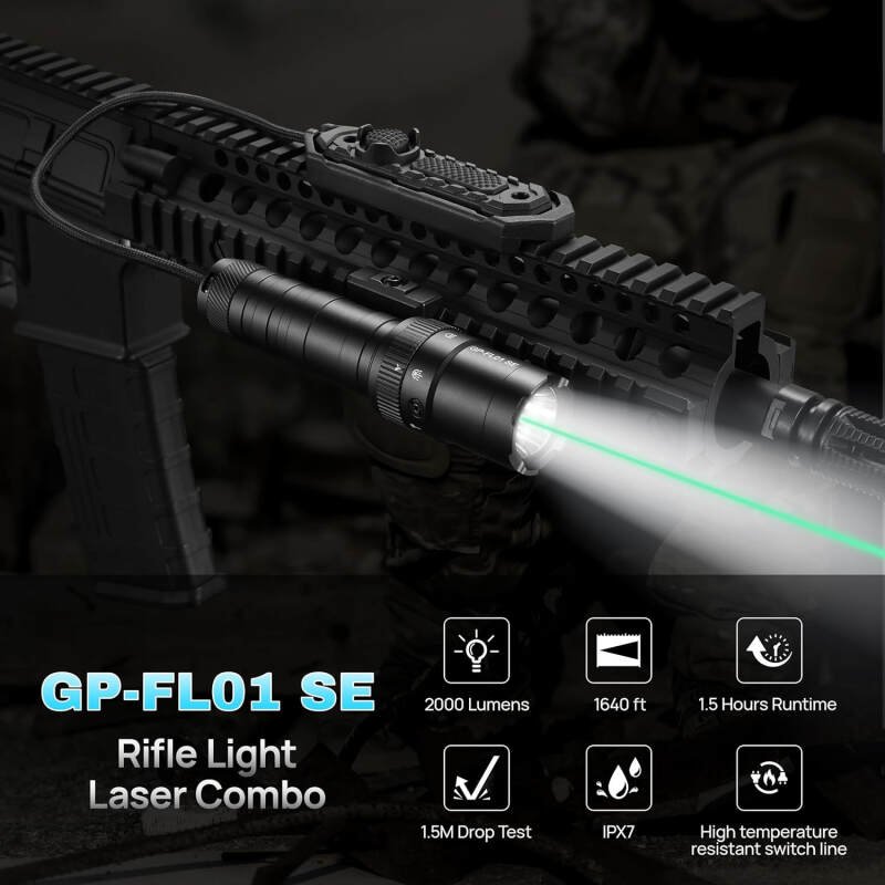 2000 Lumen Tactical Flashlight, Aircraft Aluminum LED Weapon Light, Long Runtime 90 Minutes Picatinny Laser Light, Rifle Flashlight with Momentary Strobe Function, Long Gun Light with Remote Switch