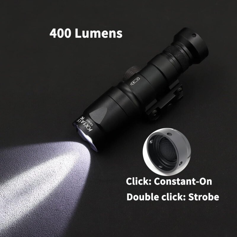 Tactical Picatinny Flashlight M300A Mini Light LED Whitelight with Strobe Weapon Light with Pressure Switch Tactical Flashlight 400 Lumens, Black