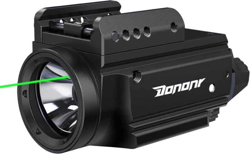 1000 Lumens Pistol Light Green Beam Combo, Strobe & Memory Function Weapon Light with Adjustable Picatinny or GL Rail, USB Rechargeable Aluminum Compact Tactical Flashlight, Battery Included