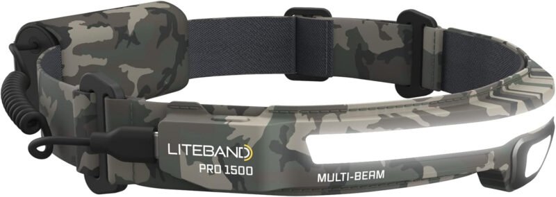 Liteband PRO 1500 Lumens LED Headlamp, Rechargeable Battery Powered, Super Bright Tactical Head Lamp Flashlight Hard Hat Light, Mechanic Lamps, Camping, Running, Best Rated For Adults Forehead, Camo