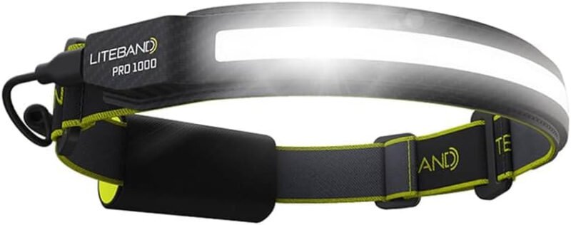 Liteband PRO 1000 Lumens LED Headlamp Rechargeable Battery Powered, Super Bright Tactical Head Lamp Flashlight Hard Hat Light, Mechanic Lamps, Camping, Running, Best Rated For Adults Forehead, Carbon