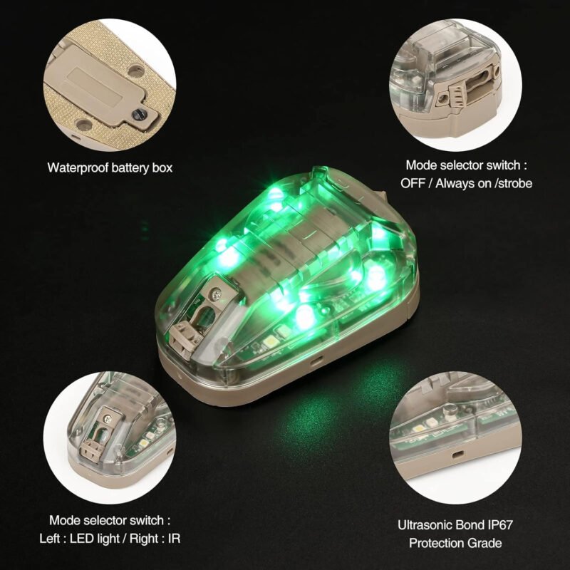 NOBUHIRO Tactical Helmet Light Military Identification Light, Optional 4 Modes Visible LED + IR Constant-on/Strobe Waterproof Ladybird Lamp Survival Signal Light for Outdoor Sports