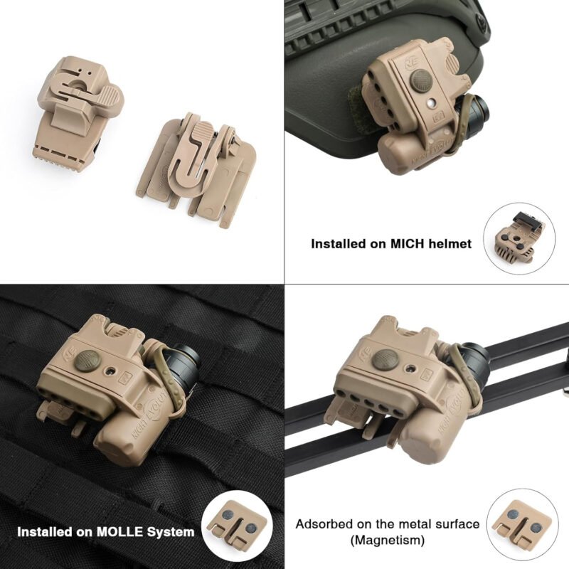 Tactical Helmet Light Military, Outdoor Survival Signal Light with Red Light+White Light+IR Strobe Beacon, with 2 Helmet Accessories for MICH Helmet/MOLLE System/Metal Surface