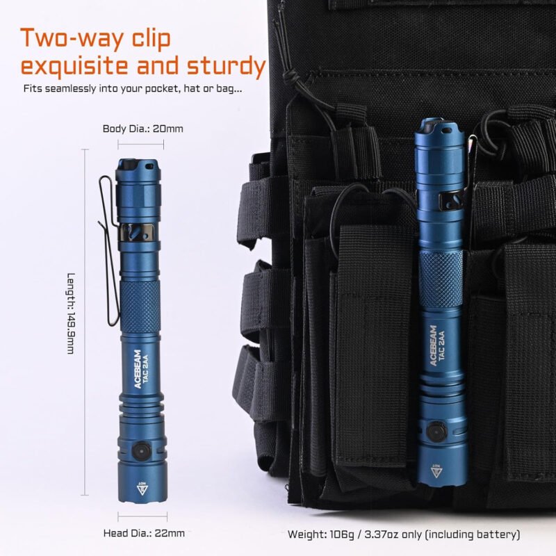 ACEBEAM TAC 2AA EDC Tactical Dual Modes Flashlight Rechargeable, 1400 High Lumens Flashlight, Dual Switch Pocket LED Flashlight, Super Bright Small Flash Light for Emergency, Camping, Home(SFT-25R HI)