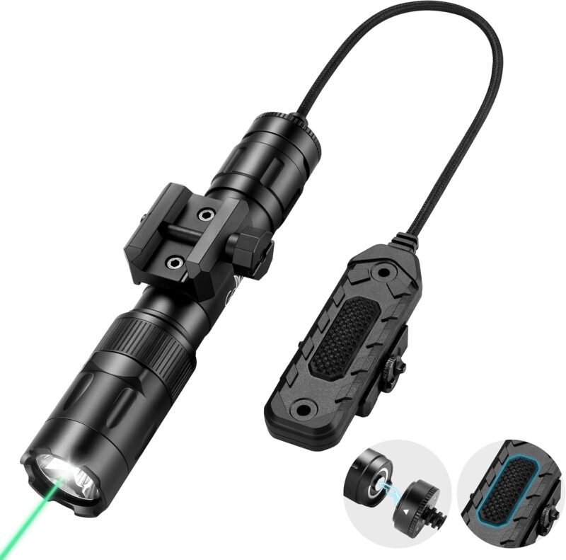 2500 Lumen Aircraft-Grade Aluminum Tactical Flashlight, 2.5Hours Long Runtime LED Weapon Lights, Rifle Light Laser Combo, Picatinny Rifle Flashlight with Momentary Strobe Function & Remote Switch