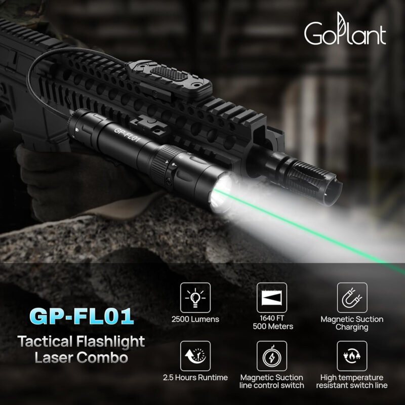 2500 Lumen Aircraft-Grade Aluminum Tactical Flashlight, 2.5Hours Long Runtime LED Weapon Lights, Rifle Light Laser Combo, Picatinny Rifle Flashlight with Momentary Strobe Function & Remote Switch