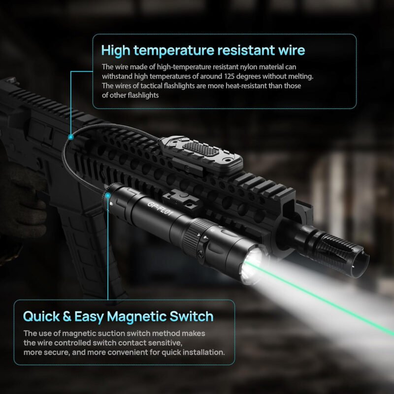 2500 Lumen Aircraft-Grade Aluminum Tactical Flashlight, 2.5Hours Long Runtime LED Weapon Lights, Rifle Light Laser Combo, Picatinny Rifle Flashlight with Momentary Strobe Function & Remote Switch
