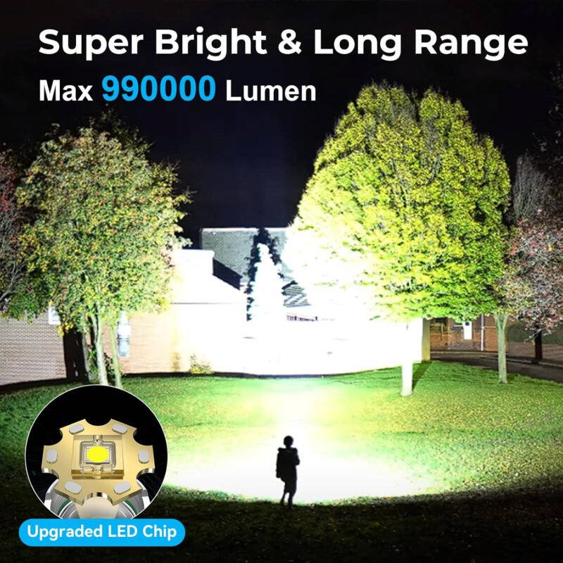 Rechargeable 990000 High Lumens LED Flashlights 2 Pack, Super Bright Flashlight with 3 Modes, IPX6 Waterproof, Powerful Handheld Flash Light for Home Camping Emergency (Black)