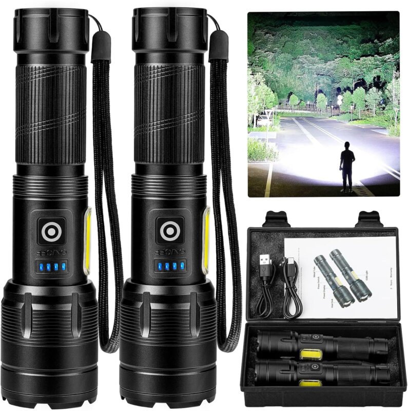 Rechargeable Flashlights High Lumens, 990,000 Lumen Super Bright Led Flash Light, Powerful Flashlight with 7 Modes, COB Light, IPX7 Waterproof for Camping, Emergencies