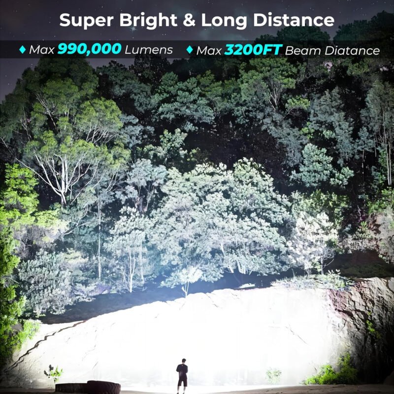 Rechargeable Flashlights High Lumens, 990,000 Lumen Super Bright Led Flash Light, Powerful Flashlight with 7 Modes, COB Light, IPX7 Waterproof for Camping, Emergencies