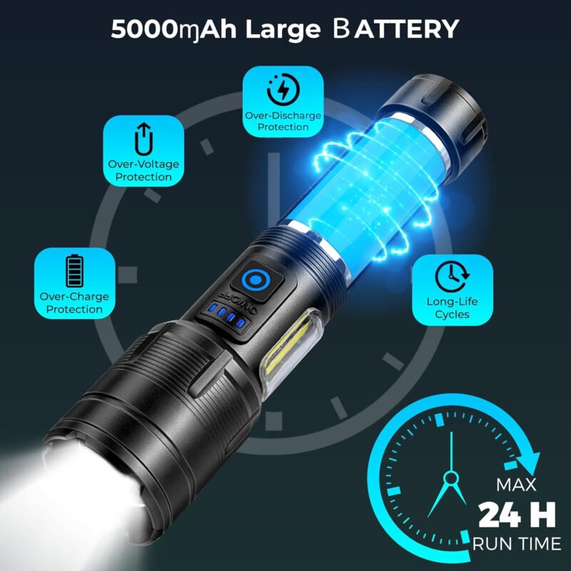 Rechargeable Flashlights High Lumens, 990,000 Lumen Super Bright Led Flash Light, Powerful Flashlight with 7 Modes, COB Light, IPX7 Waterproof for Camping, Emergencies