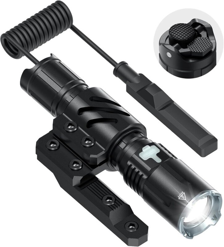 Feyachi 2000 Lumens Tactical Flashlight – Dual Tail Switches Light Adjustable Focus Rechargeable 4 Modes M-Rail/Picatinny Rail Mountable with Pressure Switch for Law Enforcement and Emergency Use