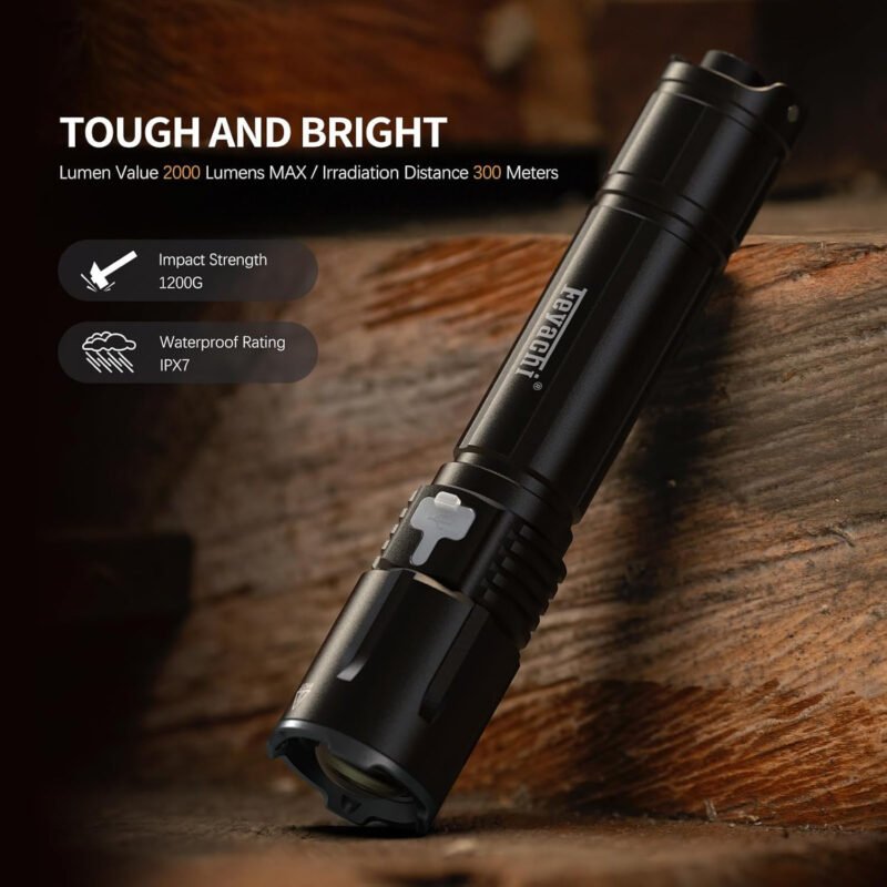 Feyachi 2000 Lumens Tactical Flashlight – Dual Tail Switches Light Adjustable Focus Rechargeable 4 Modes M-Rail/Picatinny Rail Mountable with Pressure Switch for Law Enforcement and Emergency Use