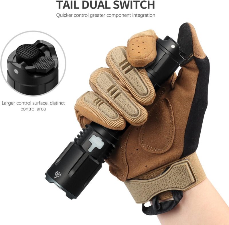 Feyachi 2000 Lumens Tactical Flashlight – Dual Tail Switches Light Adjustable Focus Rechargeable 4 Modes M-Rail/Picatinny Rail Mountable with Pressure Switch for Law Enforcement and Emergency Use