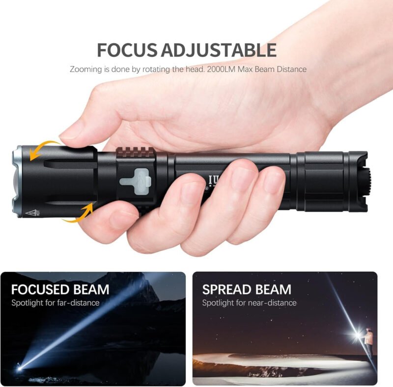 Feyachi 2000 Lumens Tactical Flashlight – Dual Tail Switches Light Adjustable Focus Rechargeable 4 Modes M-Rail/Picatinny Rail Mountable with Pressure Switch for Law Enforcement and Emergency Use