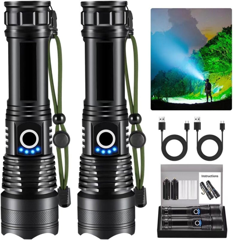 Flashlights High Lumens Rechargeable, 2Pack Rechargeable Flashlights, 990000lm Super Bright Flashlight, 5Mode Tactical Flashlights High Lumens, LED Flashlight High Powered, Waterproof Flash Light LED