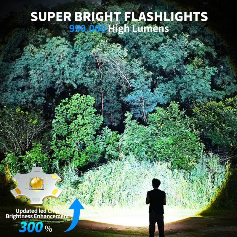 Rechargeable Led Flashlights high lumens, 2 Packs 990,000 Lumen Super Bright Flashlight with 5 Modes, Powerful Waterproof Flash Light for Home,Emergencies,Camping