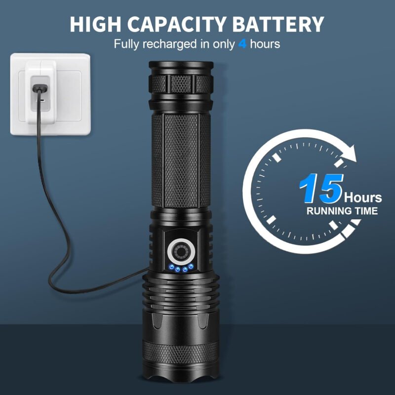 Rechargeable Led Flashlights high lumens, 2 Packs 990,000 Lumen Super Bright Flashlight with 5 Modes, Powerful Waterproof Flash Light for Home,Emergencies,Camping
