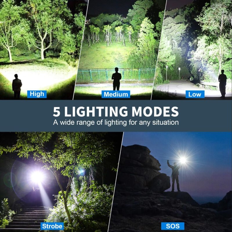 Rechargeable Led Flashlights high lumens, 2 Packs 990,000 Lumen Super Bright Flashlight with 5 Modes, Powerful Waterproof Flash Light for Home,Emergencies,Camping
