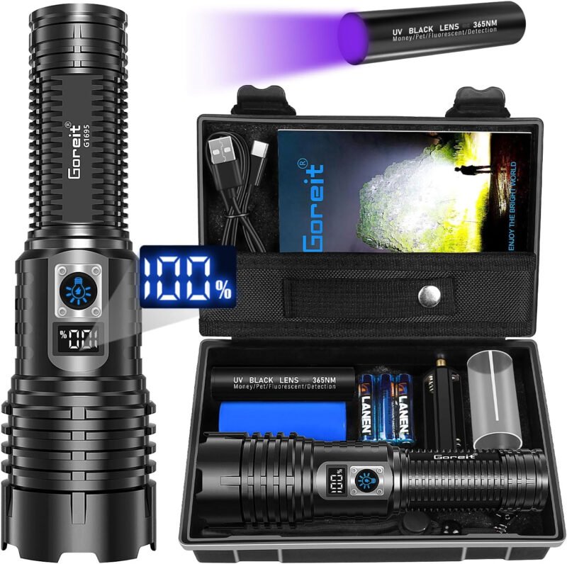 Goreit Flashlights LED High Lumens Rechargeable, 990,000 Lumens XHM77.2 Super Bright Flash Light USB, Handheld Flashlight High Powered,Powerful Flashlight Waterproof for Emergency Camping