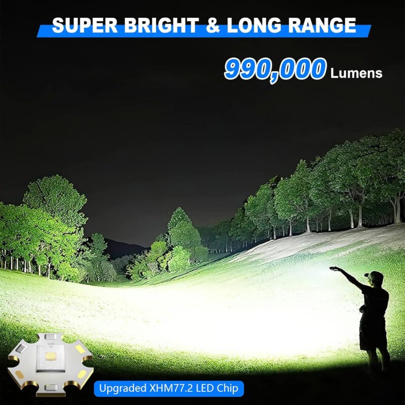 Goreit Flashlights LED High Lumens Rechargeable, 990,000 Lumens XHM77.2 Super Bright Flash Light USB, Handheld Flashlight High Powered,Powerful Flashlight Waterproof for Emergency Camping