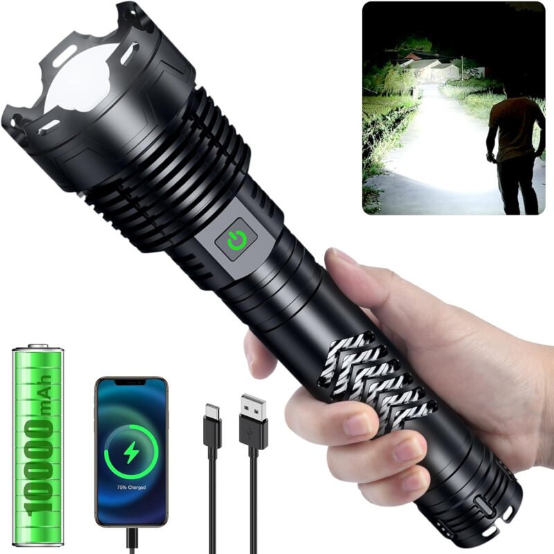 Rechargeable LED Flashlights 3600000 High Lumens, Super Bright Flashlight with Input and Output Functions,Tactical Flashlight for Camping Home Emergencies (Large, Piece, 1)