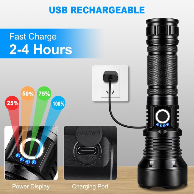KINGCAESAR Flashlights High Lumens Rechargeable, 2 Pack 990000 Lumens Super Bright Flashlight, 5 Modes LED Flashlight, IPX7 Waterproof Powerful Flash Light for Home, Outdoor Activities