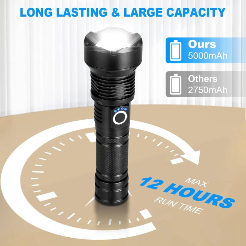 KINGCAESAR Flashlights High Lumens Rechargeable, 2 Pack 990000 Lumens Super Bright Flashlight, 5 Modes LED Flashlight, IPX7 Waterproof Powerful Flash Light for Home, Outdoor Activities