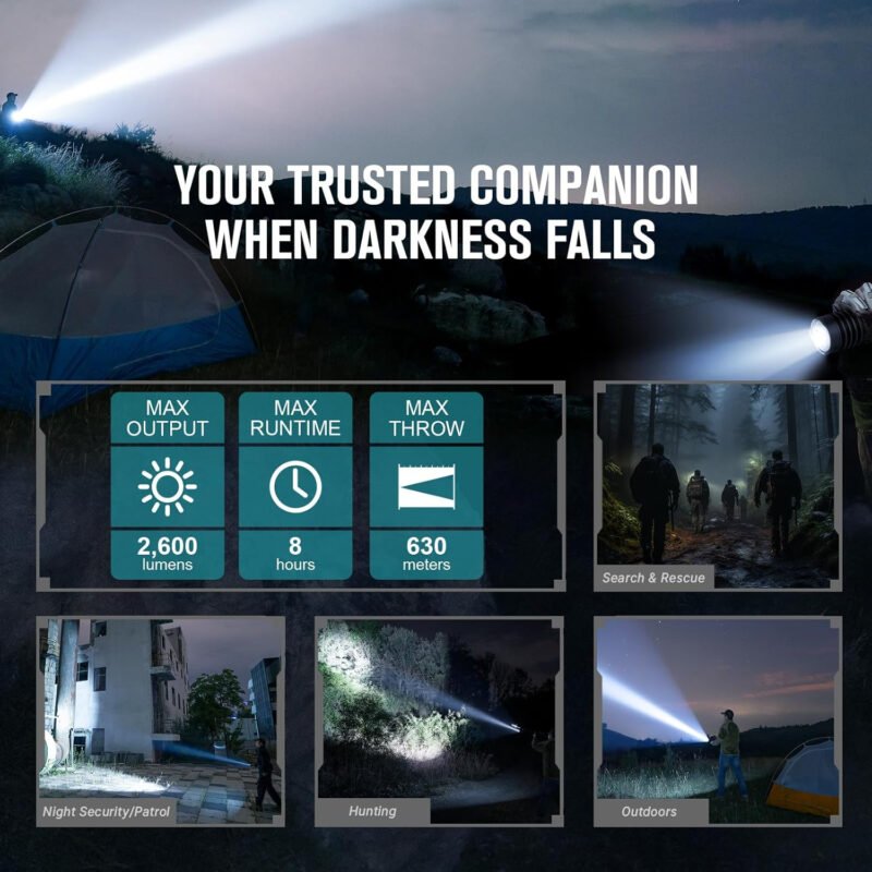 OLIGHT Warrior X 4 Rechargeable Tactical Flashlight 2,600 High Lumens with 630 Meters Long Range Thrower, Powerful Tail-Switch Light with USB-C Charging, Dual-Output for Daily (Black)
