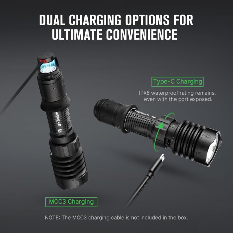 OLIGHT Warrior X 4 Rechargeable Tactical Flashlight 2,600 High Lumens with 630 Meters Long Range Thrower, Powerful Tail-Switch Light with USB-C Charging, Dual-Output for Daily (Black)