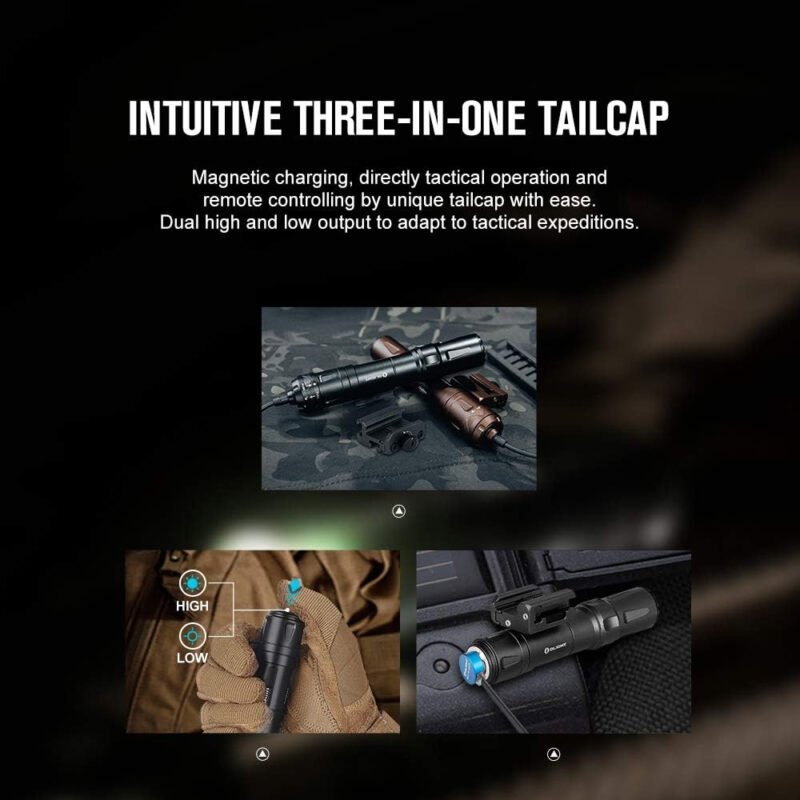 OLIGHT Odin 2000 Lumens Picatinny Rail Mounted Rechargeable Tactical Flashlight with Remote Pressure Switch, 300 Meters Beam Distance, Powered by Battery(Black)