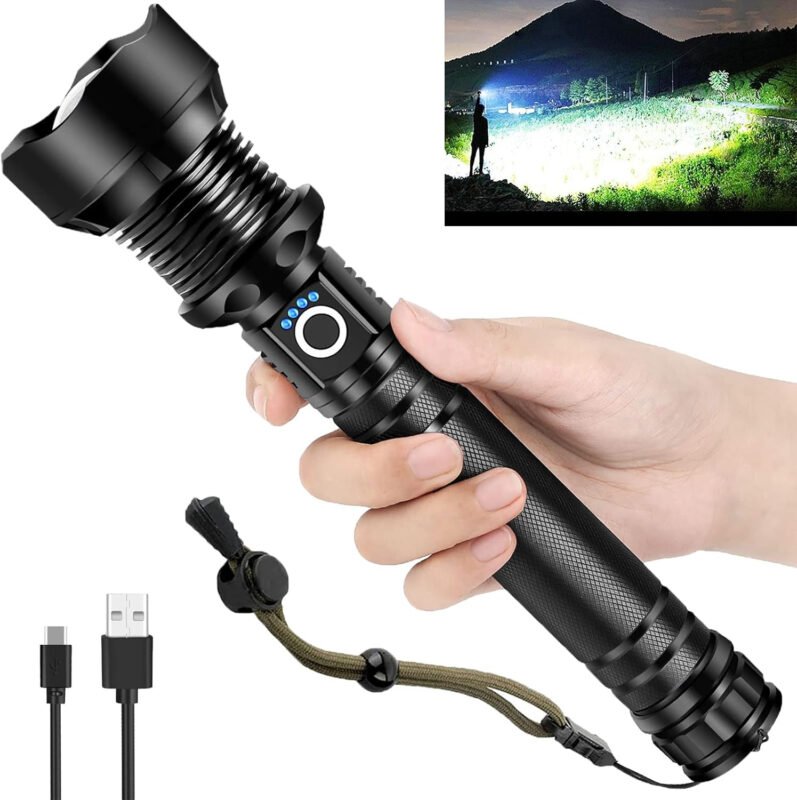 Flashlights High Lumens Rechargeable,XHP90.2 Super Bright LED Flashlight with Zoomable & 5 Modes & Waterproof for Outdoor/Indoor