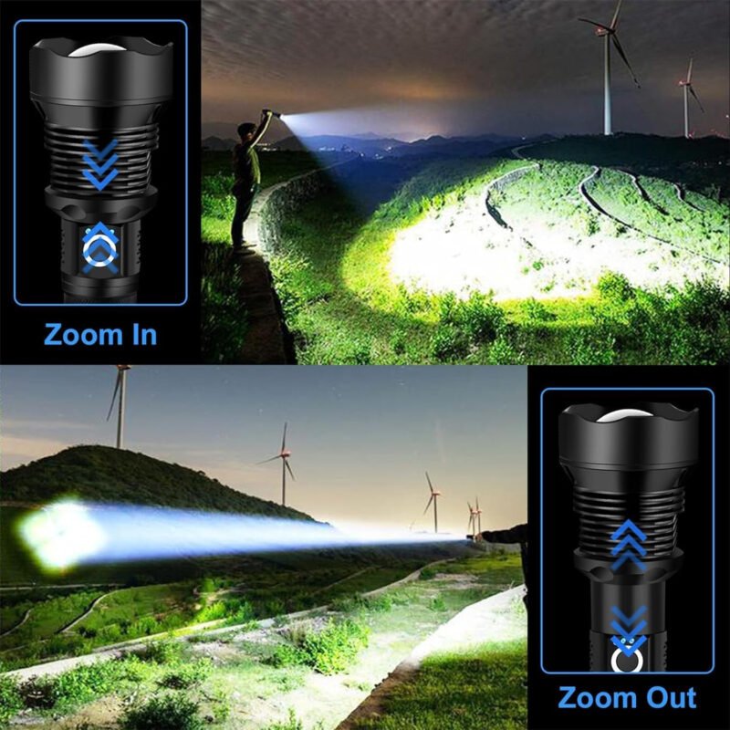 Flashlights High Lumens Rechargeable,XHP90.2 Super Bright LED Flashlight with Zoomable & 5 Modes & Waterproof for Outdoor/Indoor