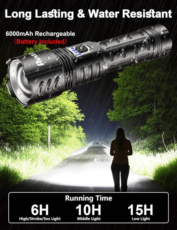 PHIXTON Rechargeable Flashlights High Lumens 1000000 Super Bright Long Range 3280FT, Long Lasting 15H Powerful USB C LED Strong Flash Light High Powered, Heavy Duty, Zoomable, for Home Camping Gift