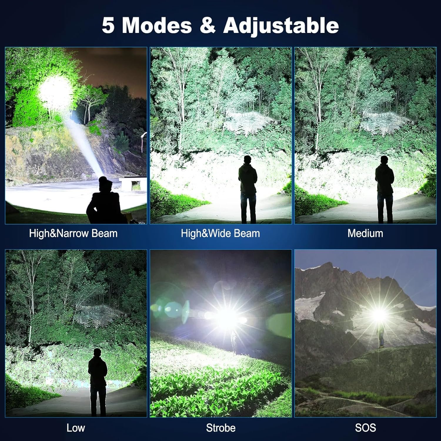 Rechargeable Flashlights High Lumens, 990,000 Lumens Super Bright LED Flash Light, 5 Modes, IPX6 Waterproof Handheld Flash Light for Home, Emergencies, Camping