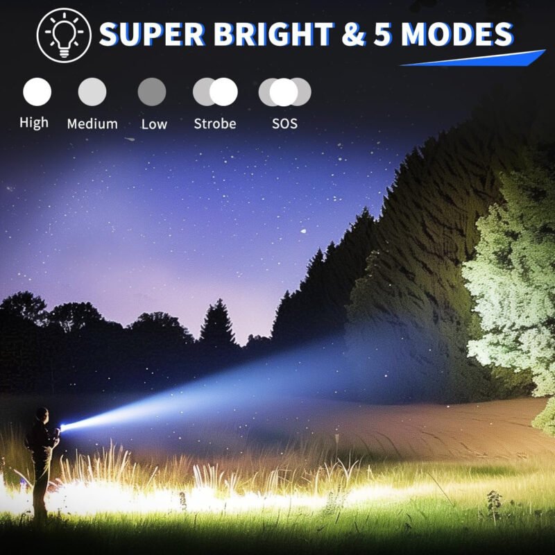3Pack Rechargeable Flashlights High Lumens, 990000lm Super Bright Flashlight, 5Modes LED Flashlight Rechargeable, Adjustable Tactical Flashlights High Powered, Flash Lights for Emergency Camping Home