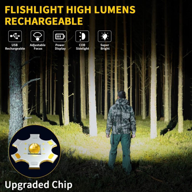 Rechargeable Flashlights High Lumens 990000, 7Mode Flashlights Rechargeable, Super Bright Flashlight, Adjustable Tactical Flashlight, High Powered Flash Light, LED Flashlight for Emergency Home 2Pack
