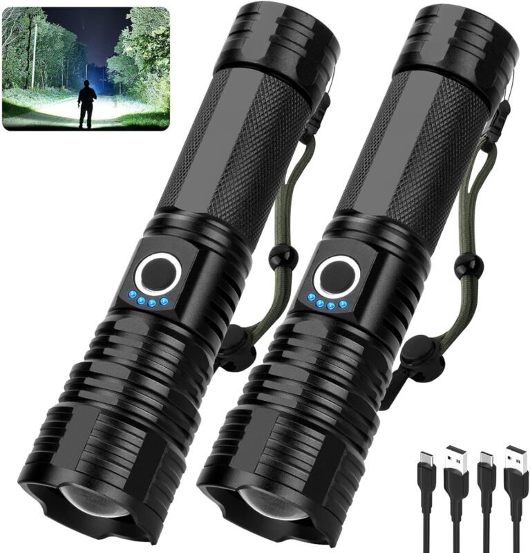 Rechargeable Flashlights High Lumens, 900000 Lumen Super Bright Flashlight, 2pack Led High Powered Flash Light, Flashlight for Home, Camping, 5 Modes/12h Run Time for Outdoor, IPX6 Waterproof
