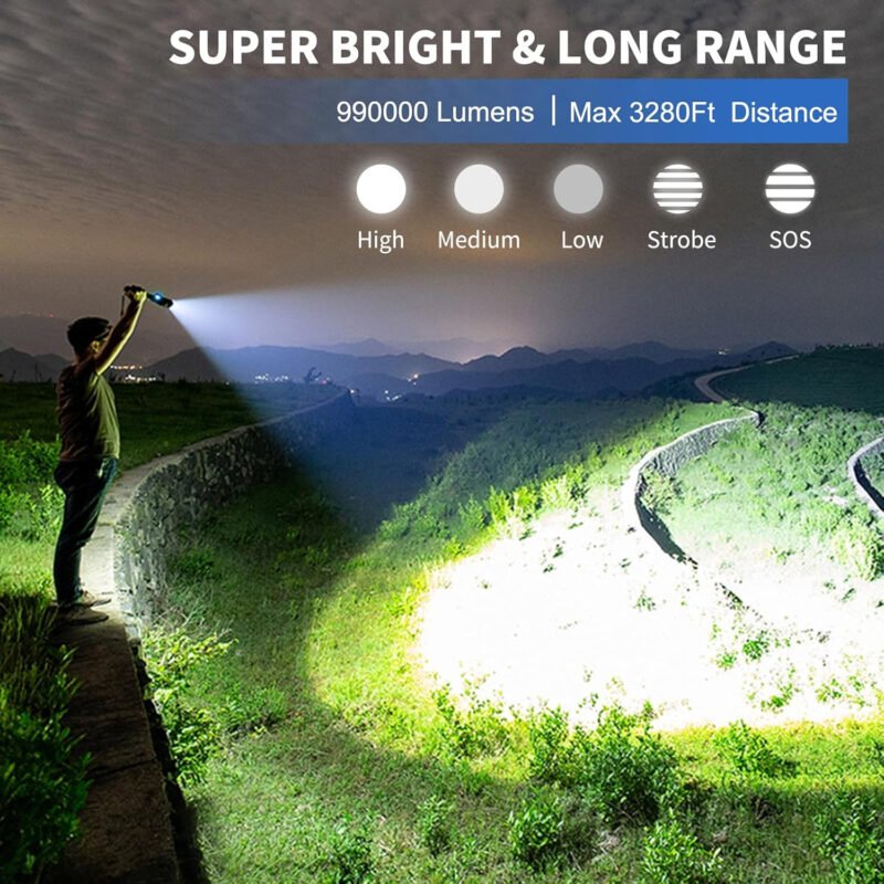 Rechargeable Flashlights High Lumens, 900000 Lumen Super Bright Flashlight, 2pack Led High Powered Flash Light, Flashlight for Home, Camping, 5 Modes/12h Run Time for Outdoor, IPX6 Waterproof