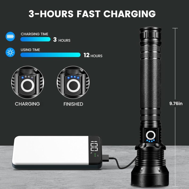 Rechargeable Flashlights 990, 000 High Lumens, Super Bright LED Flashlight Powerful with 10000mAh Capacity, 5 Modes Waterproof Flashlight Handheld Flash Lights for Home Camping Emergencies