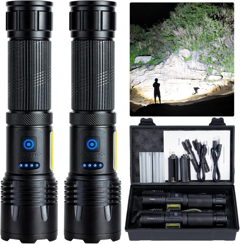 Rechargeable LED Flashlights High Lumen,990,000 Lumens Super Bright Flashlight,Powerful Flash Light 7 Modes with COB Work Light IPX7 Waterproof for Outdoor Emergency Camping Hiking…