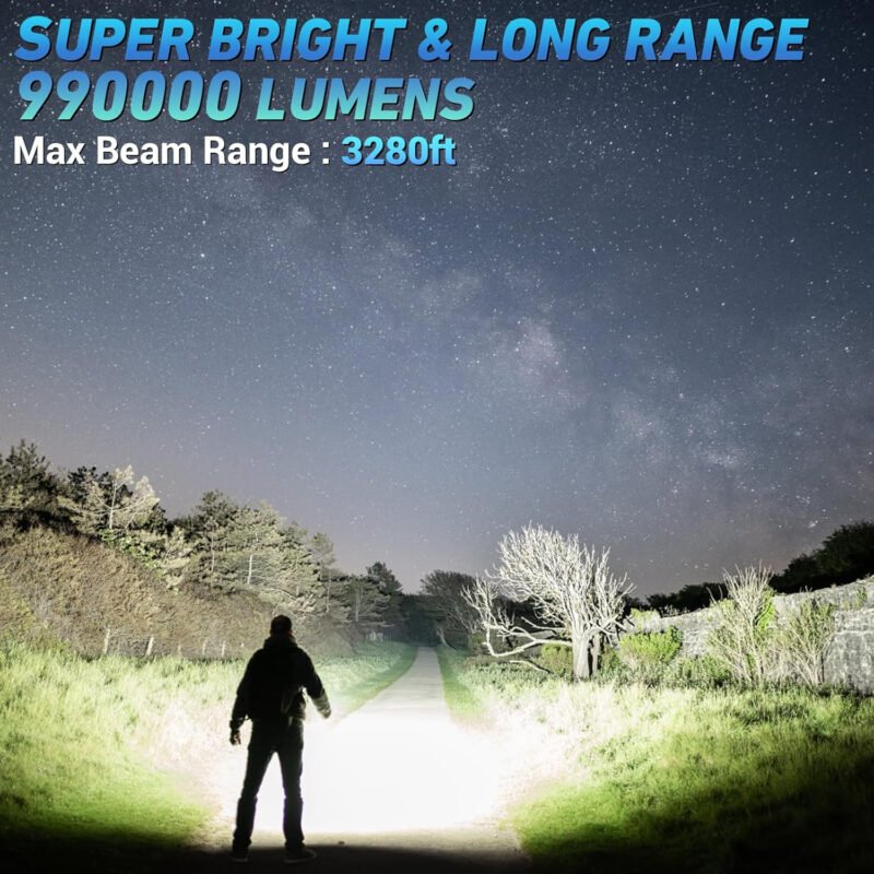 Rechargeable LED Flashlights High Lumen,990,000 Lumens Super Bright Flashlight,Powerful Flash Light 7 Modes with COB Work Light IPX7 Waterproof for Outdoor Emergency Camping Hiking…