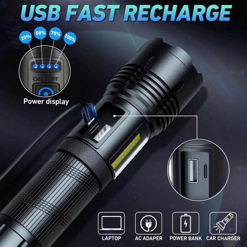 Rechargeable LED Flashlights High Lumen,990,000 Lumens Super Bright Flashlight,Powerful Flash Light 7 Modes with COB Work Light IPX7 Waterproof for Outdoor Emergency Camping Hiking…