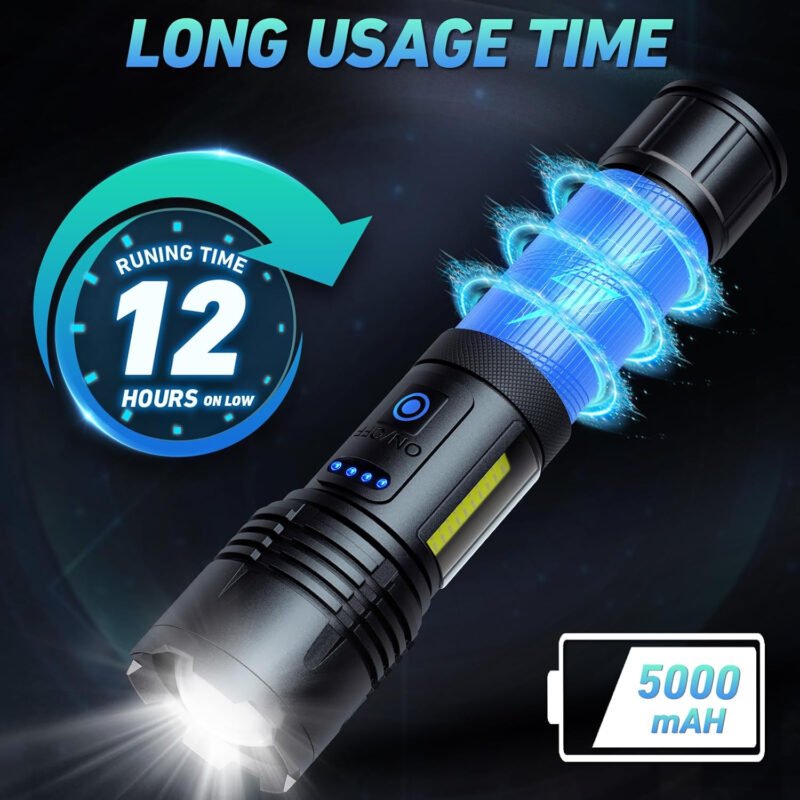 Rechargeable LED Flashlights High Lumen,990,000 Lumens Super Bright Flashlight,Powerful Flash Light 7 Modes with COB Work Light IPX7 Waterproof for Outdoor Emergency Camping Hiking…