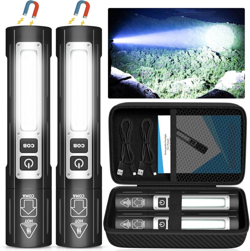 Banral Rechargeable Flashlights High Lumens – 20,000LM Super Bright Small Pocket Magnetic Flashlight, 8 Modes LED Tactical Flash Light, Dual Button Powerful Flashlight for Camping (2, Pure Black)
