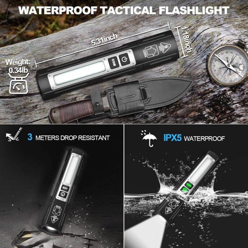 Banral Rechargeable Flashlights High Lumens – 20,000LM Super Bright Small Pocket Magnetic Flashlight, 8 Modes LED Tactical Flash Light, Dual Button Powerful Flashlight for Camping (2, Pure Black)