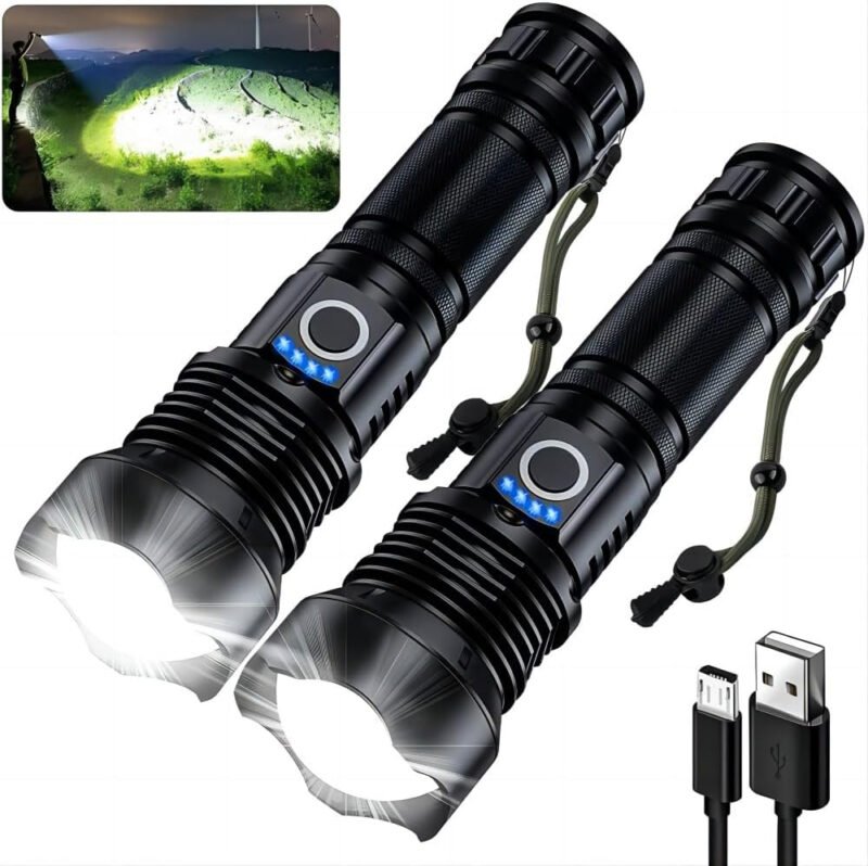 Rechargeable Flashlights 990,000 High Lumens – 2 Pack, Super Bright 12 Hours Long Life LED Flashlight with 5 Modes, High Powered Flash Light for Home, Outdoor