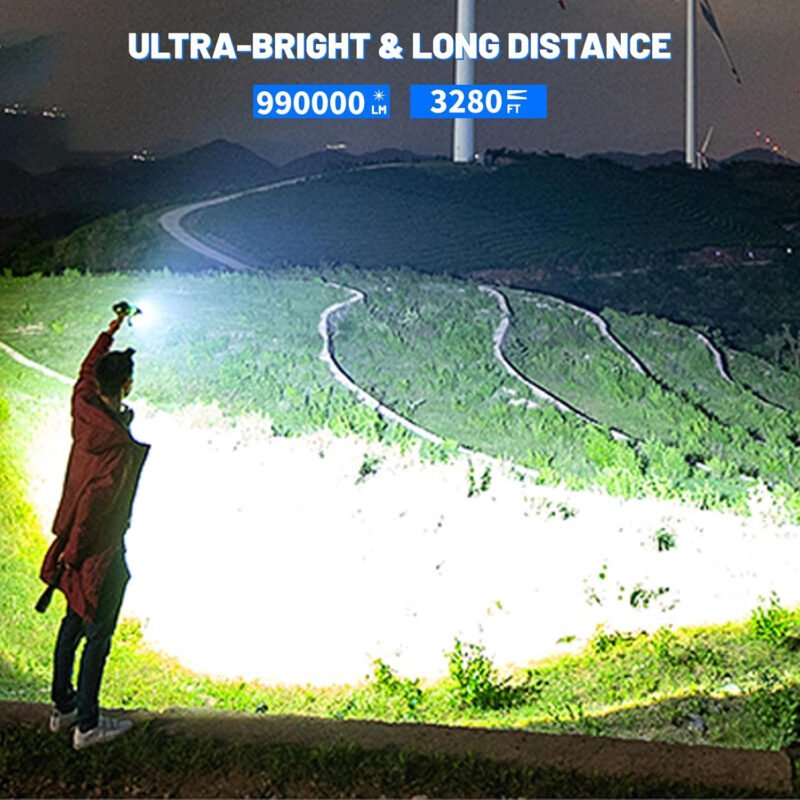 Cinlinso Flashlights High Lumens Rechargeable, 990,000 Lumens Super Bright Led Flashlight, Flash Light with 5 Modes, IPX6 Waterproof, Handheld Powerful Flashlight for hu∩ting, Camping, Emergencies